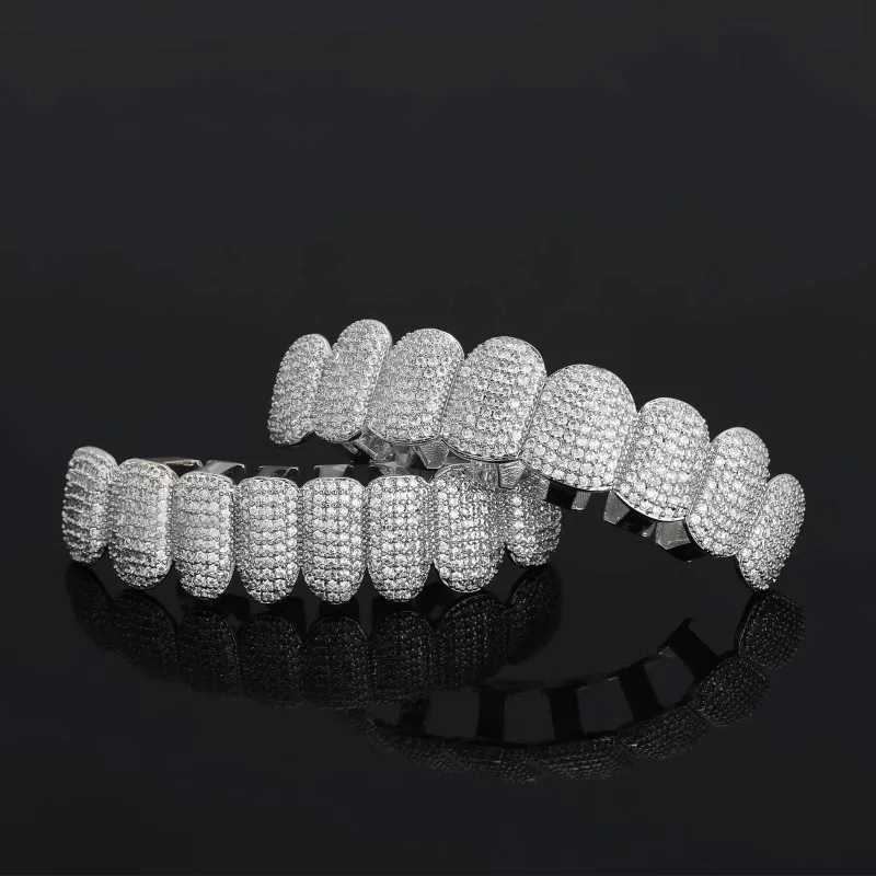 Hip Hop Iced Out Zircon Teeth Grill is suitable for women and mens body piercing jewelry cubic zirconia gold teeth grill 8/8 top hat set W250412