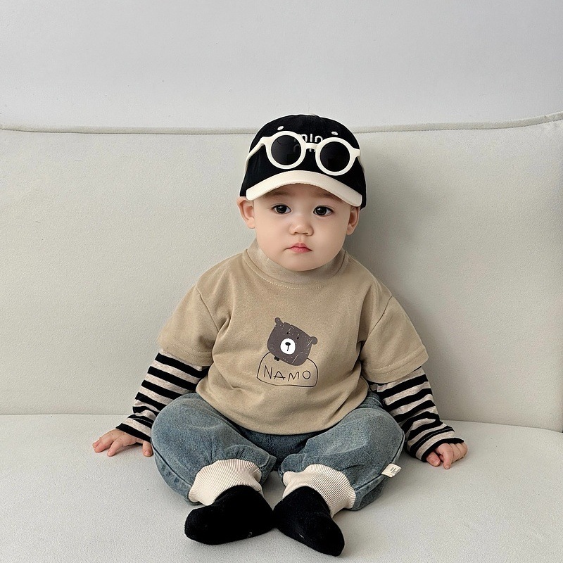 Ddmyshoesvip Korean Boys Long Sleeved T Shirt Set For Spring New Handsome Children S Casual Top Baby Fake Two Piece Base Shirt