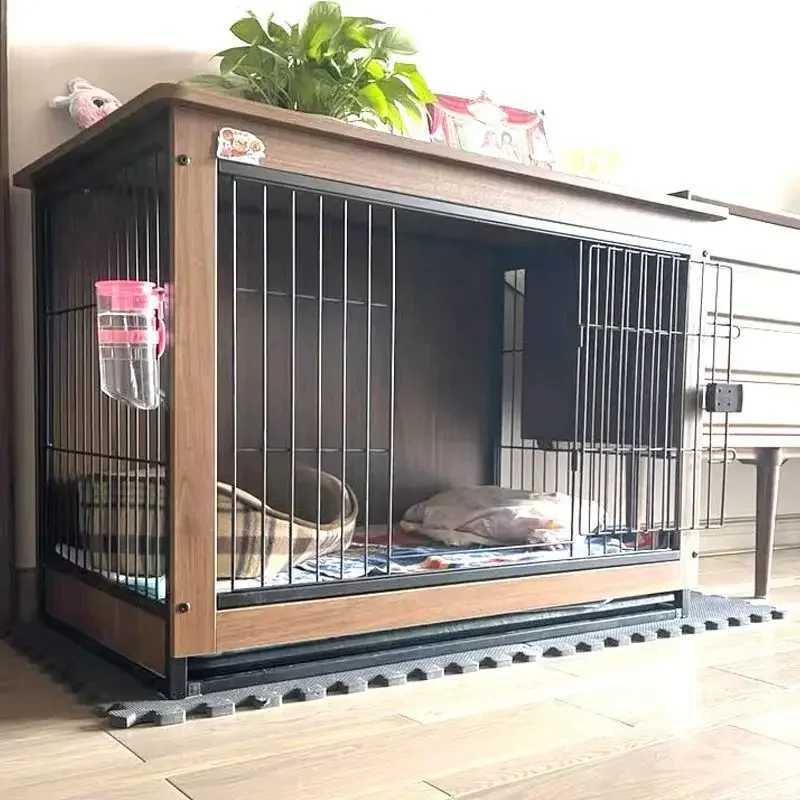 Wooden dog Flat noodles box indoor villa small and medium-sized house steel wooden kennel fence X250412