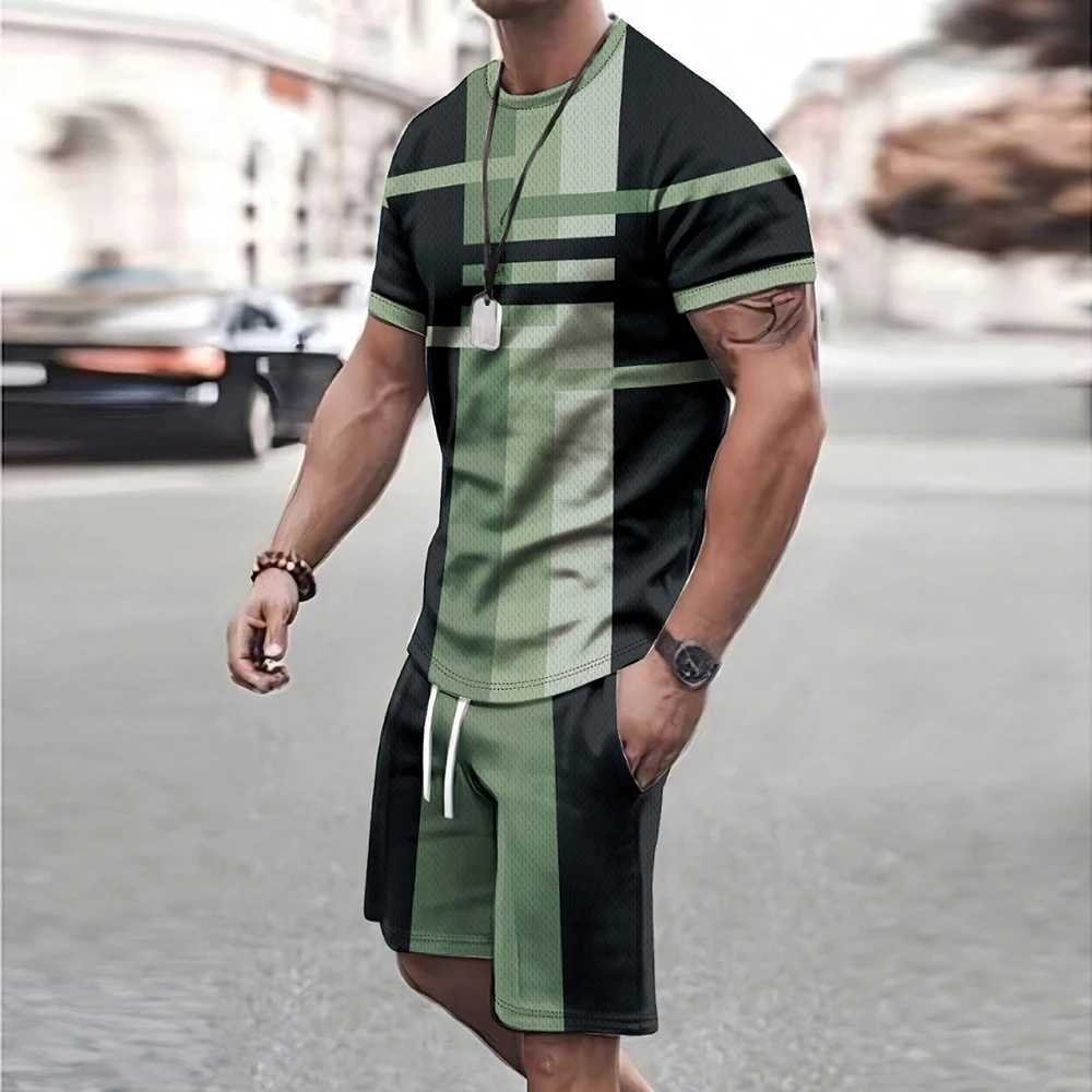 Fashionable new mens sports shirt short sleeved set casual T-shirt set retro cool breathable summer two-piece setXJ250412
