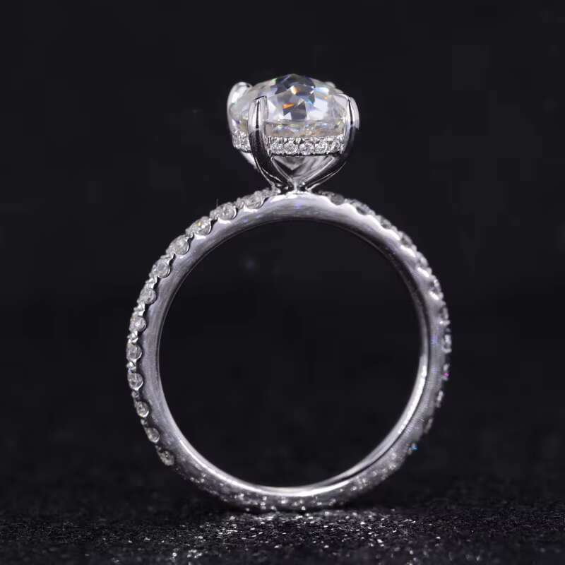 Starsgem Moissanite Ring Round Jubliee Cut 14k White Gold Pave Band Ring for Engagement