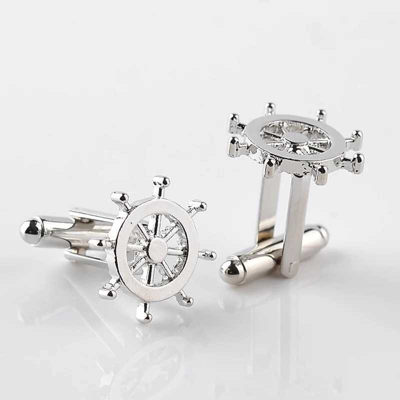 Silver striped cufflinks high-quality luxury mens cufflinks personalized captain French mens shirt cufflinksT250412