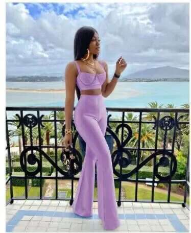 Designer Clothes High Quality Blue Two Pieces Bodycon Rayon Bandage Set Evening Party Sexy Fashion Outfit