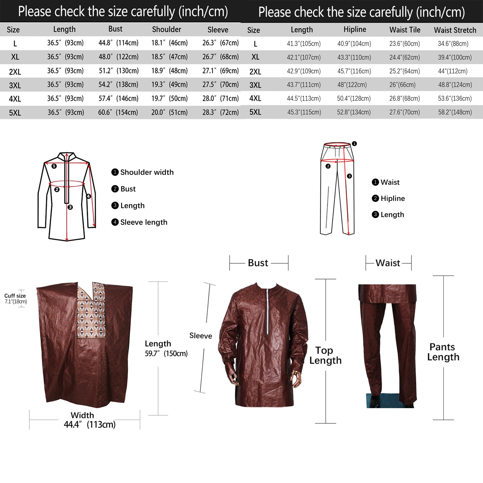 Kaftan Elegant African Mens 3Piece Long Sleeve Ethnic Top and Pants Full y Wedding Wear 250411