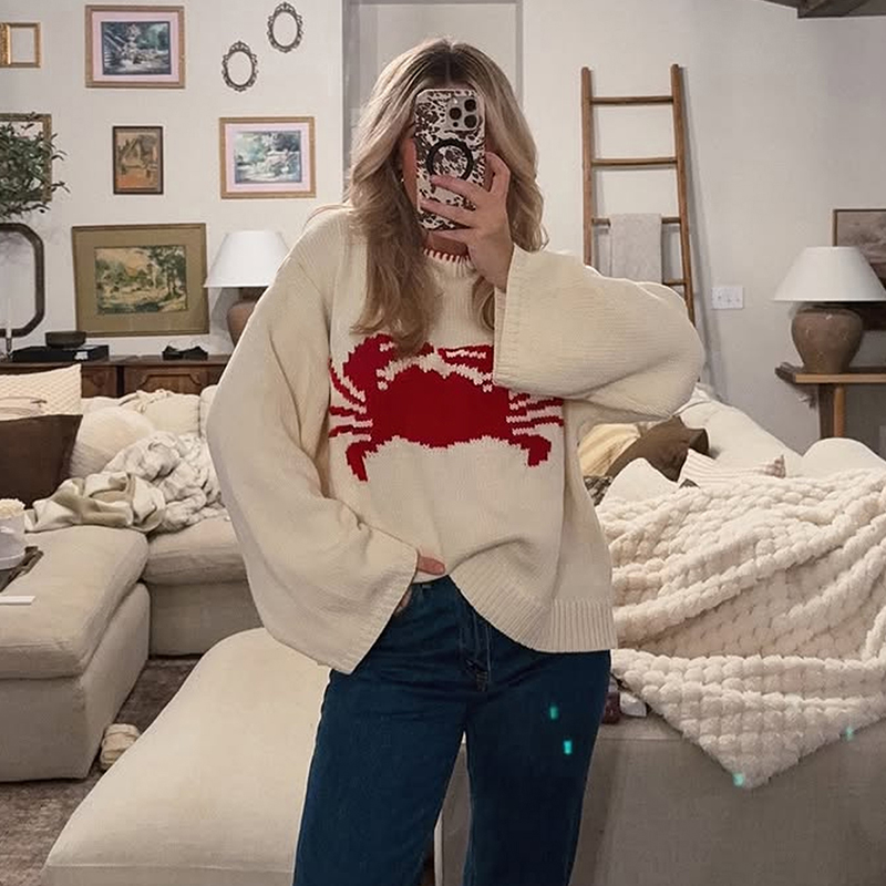 Women's pullover sweater long-sleeved loose-fitting round-neck stylish and versatile cute comfortable best-selling sweater is perfect for festiva