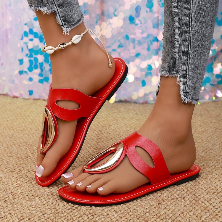 Fashion sandals women wear flat shoes women's casual all-match women's metal buckle non-slip casual Roman shoes women free shipping