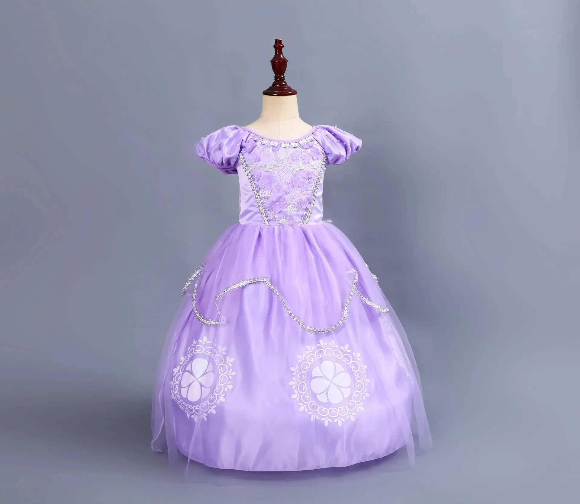 Disney Cartoon Sofia the first anime costume girl princess dress floral decal dance dress childrens carnival dress Sofia role-playing robeXJ250411
