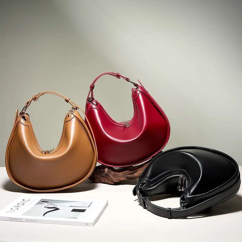 Designer Bag 2024 New Women's Underarm Female Genuine Leather Half Moon Design Handbags Ladies Simple Shoulder Crossbody Bags Wrist Bag