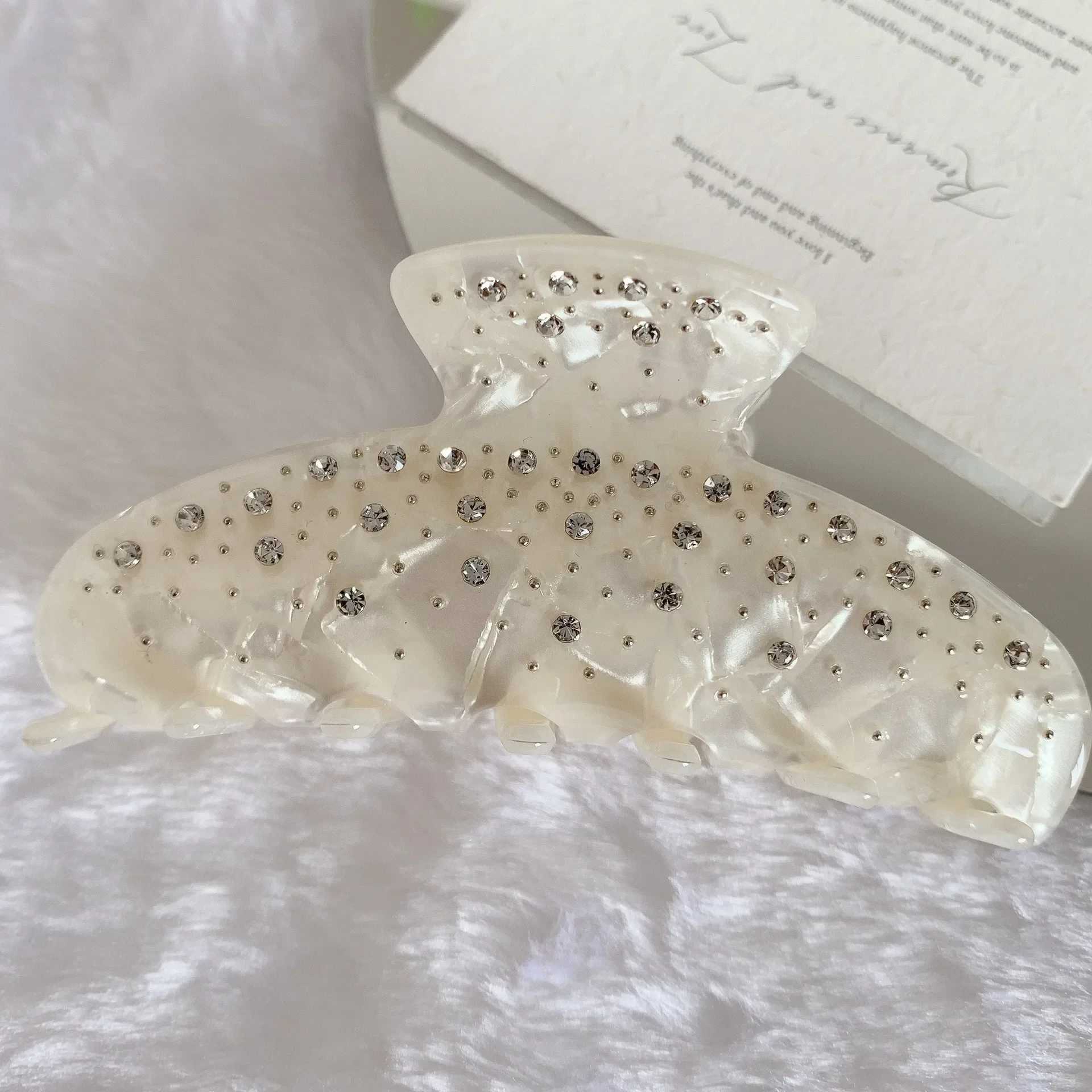 New Elegant Rheinstone Acetate Hair Claw Purple White Hair Clip Shark Clip Female Hair Accessories Gift Y2504012