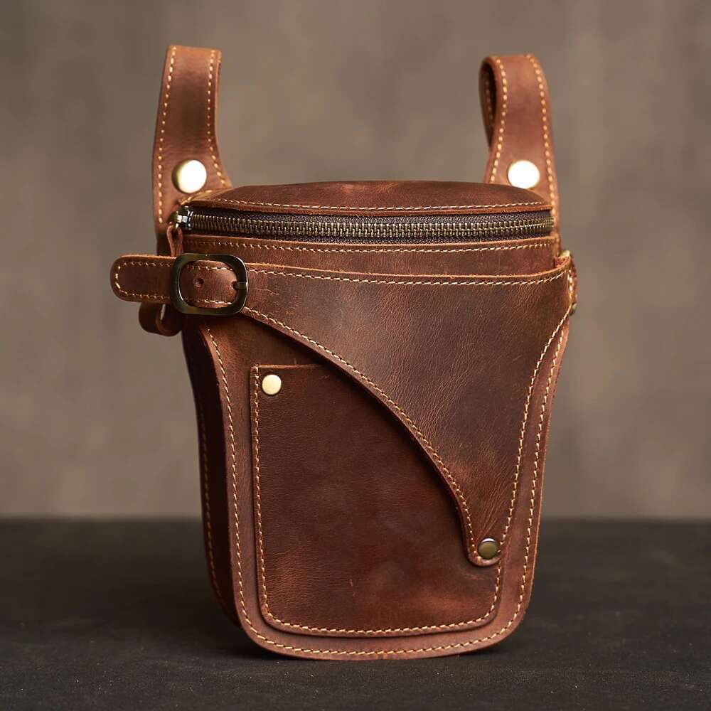 Genuine Leather Men's Bag Retro Style Multifunctional Fashion Key Wallet Sports Waist Bags For 6.5 In Phone