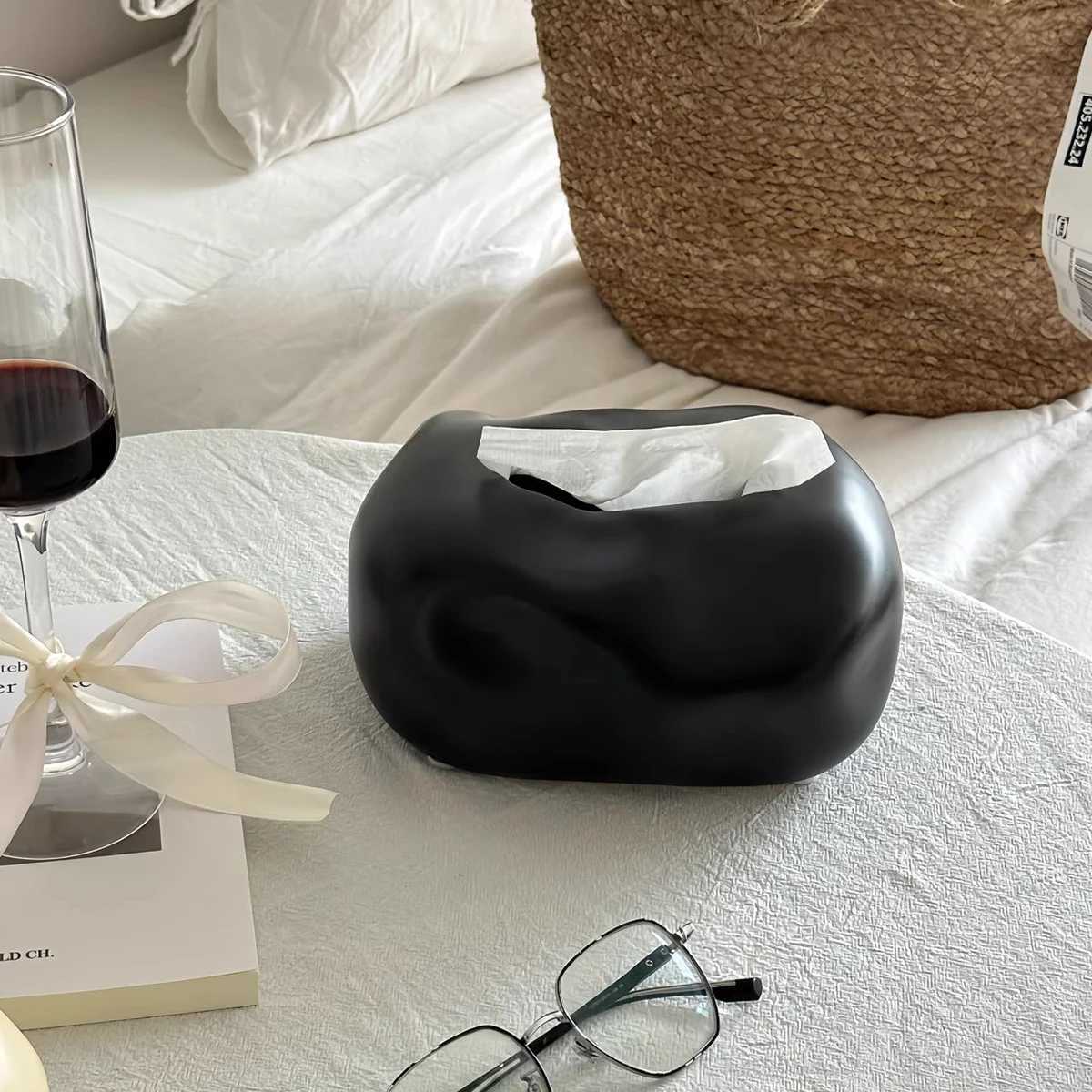 Ceramic Tissue Box Holder - Modern Desk Decor Aesthetic Bathro Vanity Organizer with Artistic Craft Y251112