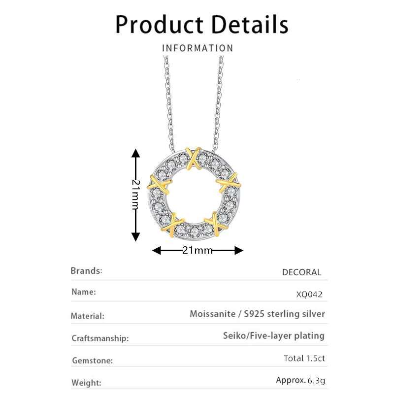 Trendy Design S925 Silver Cross X-shaped Two-color Row Moissanite Pendant With 18k Full Drill Moissanite Jewelry for Women