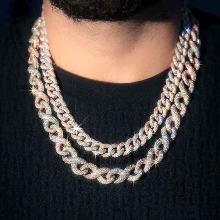 Fashion Design Infinity Cuban Link Chain 13mm Width S925 Silver Chain Hip Hop Necklace VVS Moissanite Cuban Chain Necklace