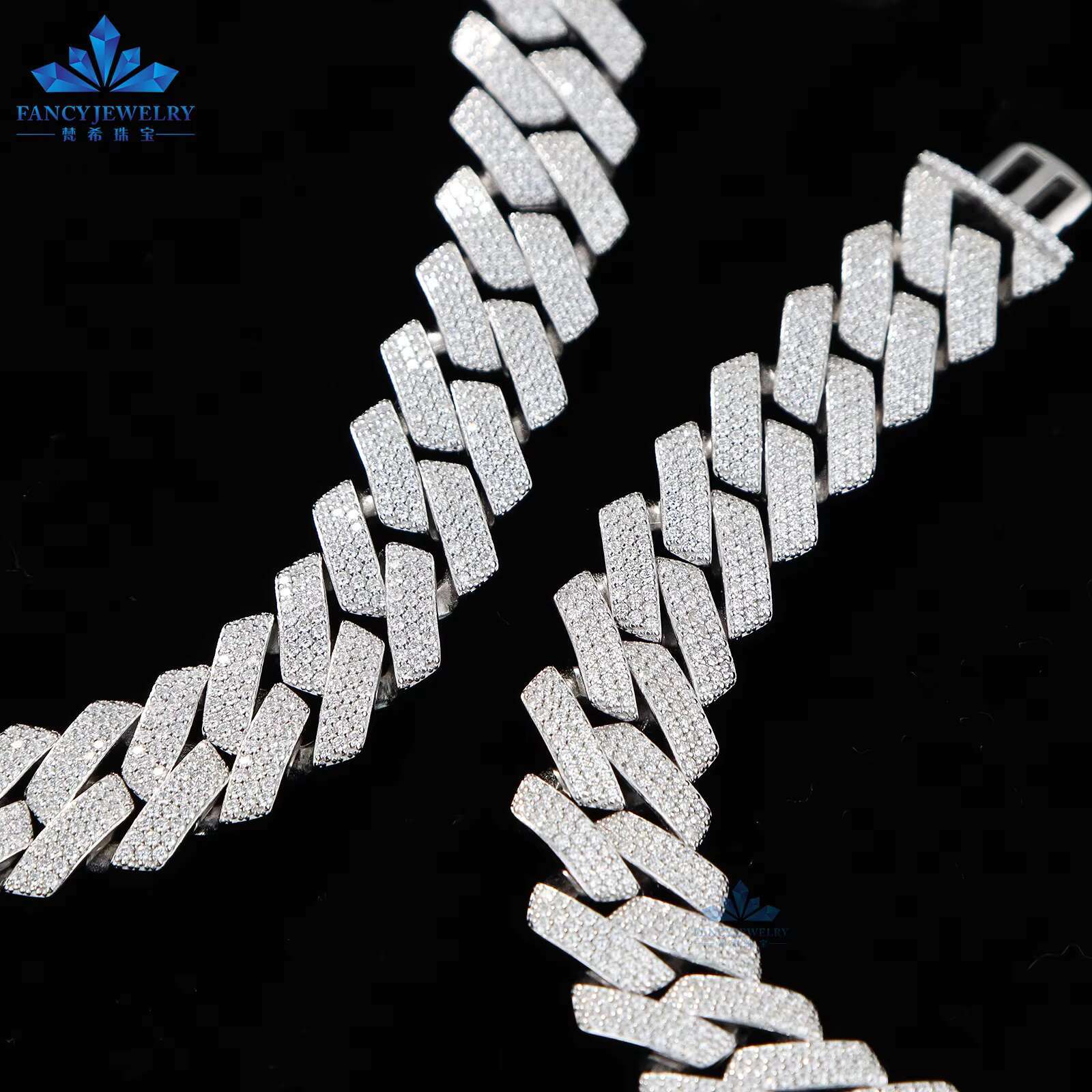 High Quality Moissanite Hip Hop Jewelry 15mm 3 Row Cuban Link Chain 925 Silver Iced Out Cuban Bracelet Necklace with GRA