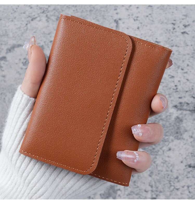 Women's Wallet Multifunctional Card Holder Short Slim Zipper Coin Purse Tri-Fold Design Smooth Surface Fashionable Mini Organize ddmythur
