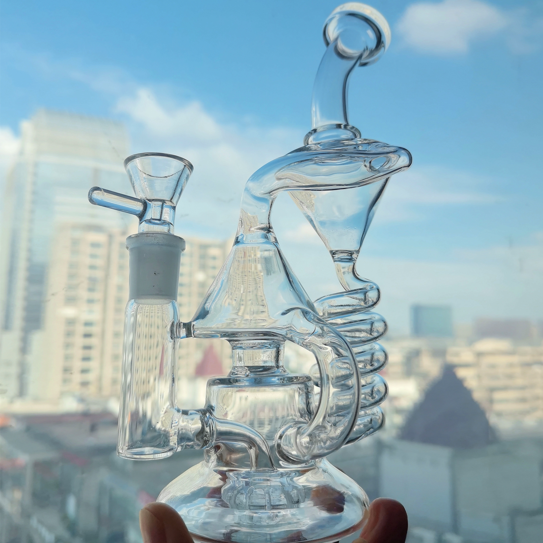 Recycler Glass Bong Smoking Glass Water Pipes Bubbler Spiral Coil Hookahs Water Bongs With 14mm Bowl