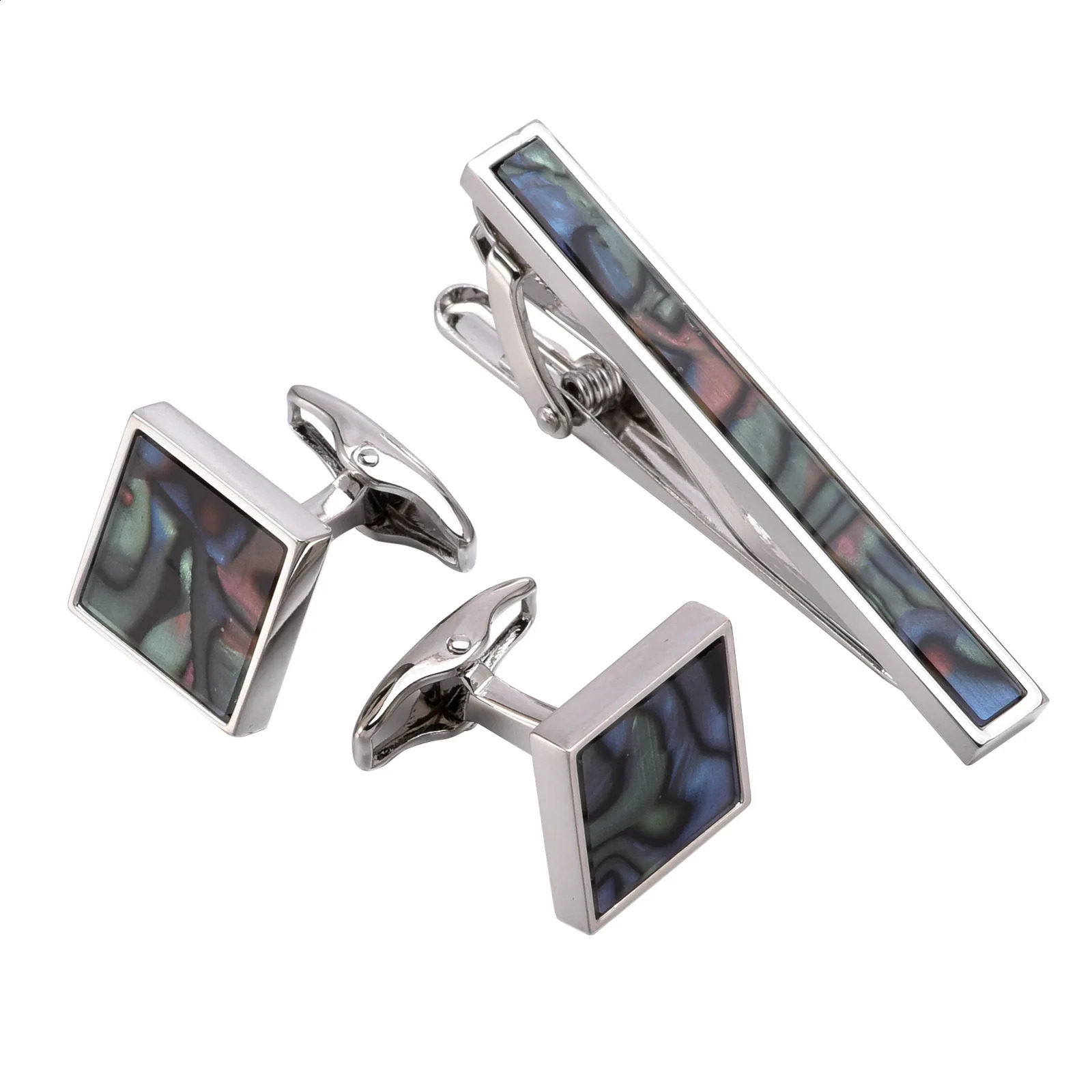 Mens cufflinks business suit cufflinks square French cufflinks tie clip set made of sea shell 250409