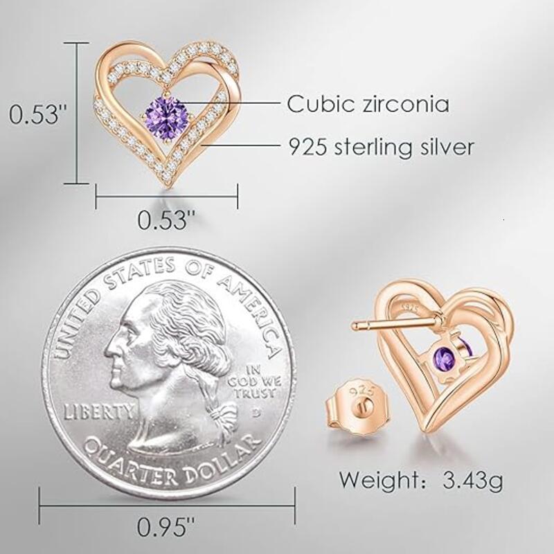Forever Love Women's Earrings, Sterg Sier Birthstone Heart Stud Earrings Mother's Day Anniversary Birthday Jewelry Gift for Women, Wife and 