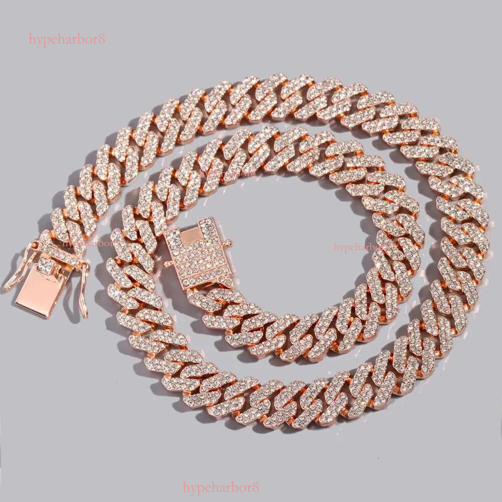 10MM Rose Gold Color Miami k Chain Iced Out Bg Rhie Cuban Choker Necklace Women Men Hip Hop Jewelry 240930