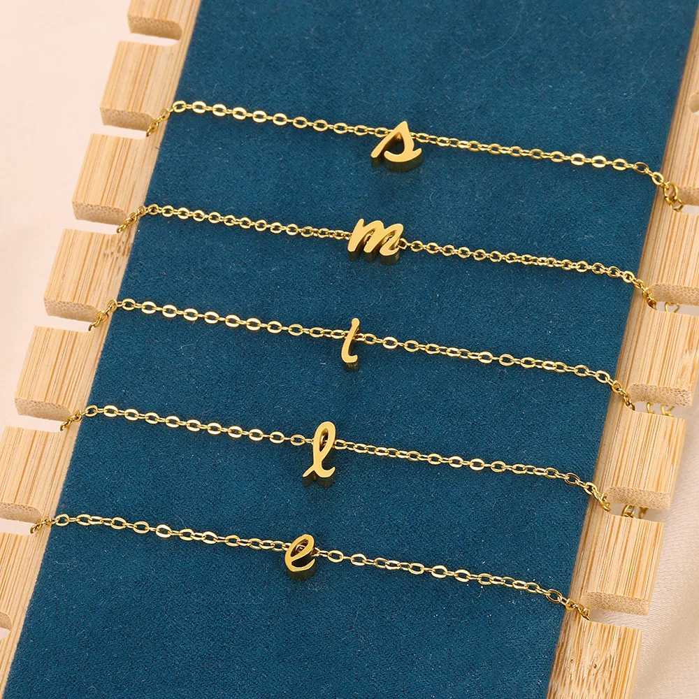 Stainless Steel Cursive 26 Letter Bracelets For Women Gold Colour Chain Cute Minimalism Bracelet Vintage Fashion Jewelry New InC250411