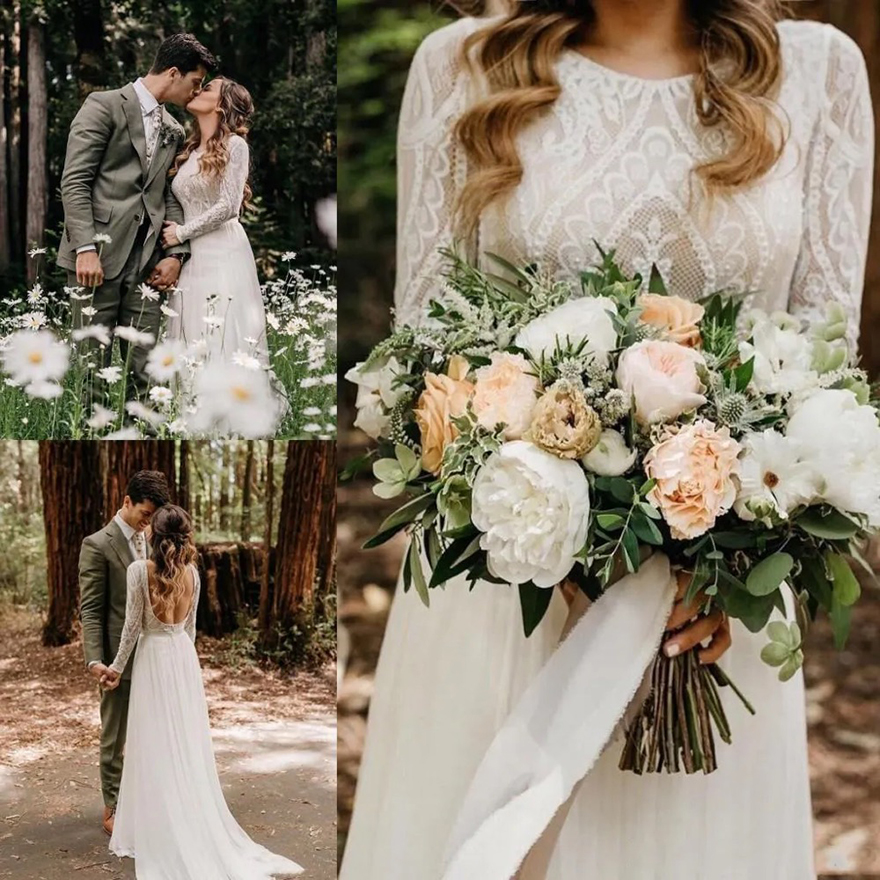 Beach Bohemian Wedding Dresses Sexy Backless Long Sleeve Country Boho Bridal Gowns 2025 Custom Made Wedding Dress