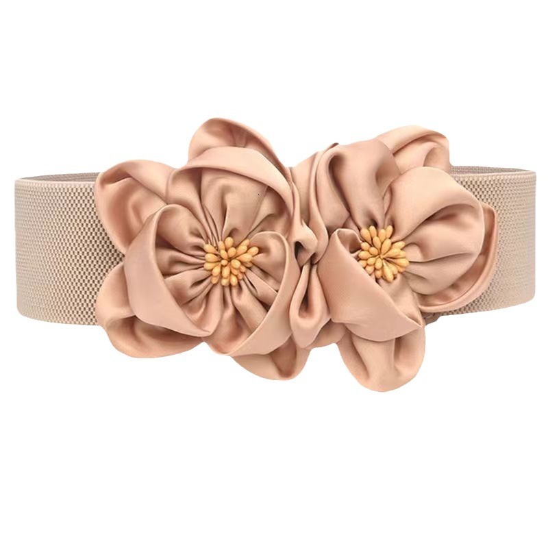 New Fashion Double Flower Decorative Sweater Dress Waist Belt Black Versatile Youth
