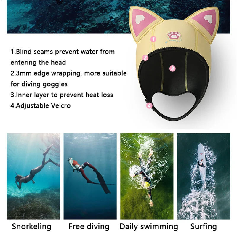 Outdoor Diving Hat Men Swimming Cap Elastic Thickened Insulation Beach Sunscreen Cartoon Diving Head Cover Swim Caps for Women 250411