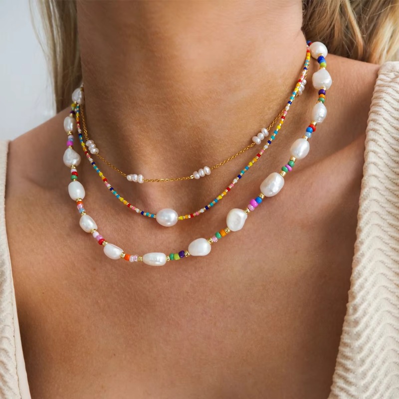 Designer Jewellery Stainless Steel Natural Freshwater Pearl Thin Clavicle Choker Necklace for Special Occasions Gift Textured Elegant Accessory