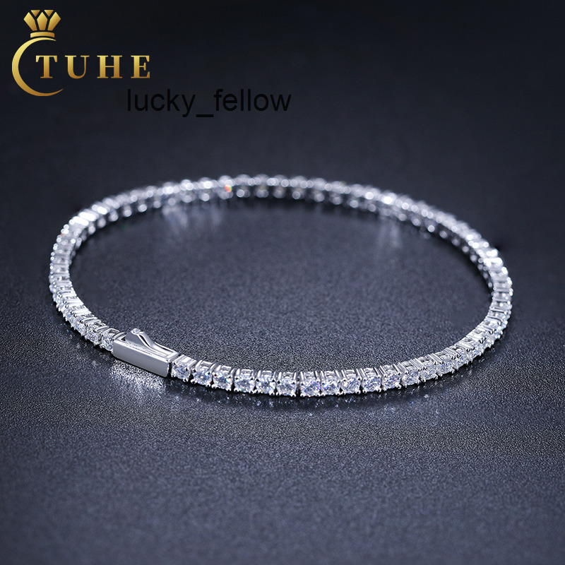 Factory Price Diamond 2mm 2.5mm Tennis Chain 925 Silver Vvs Moissanite Hip Hop Iced Out Tennis Bracelet