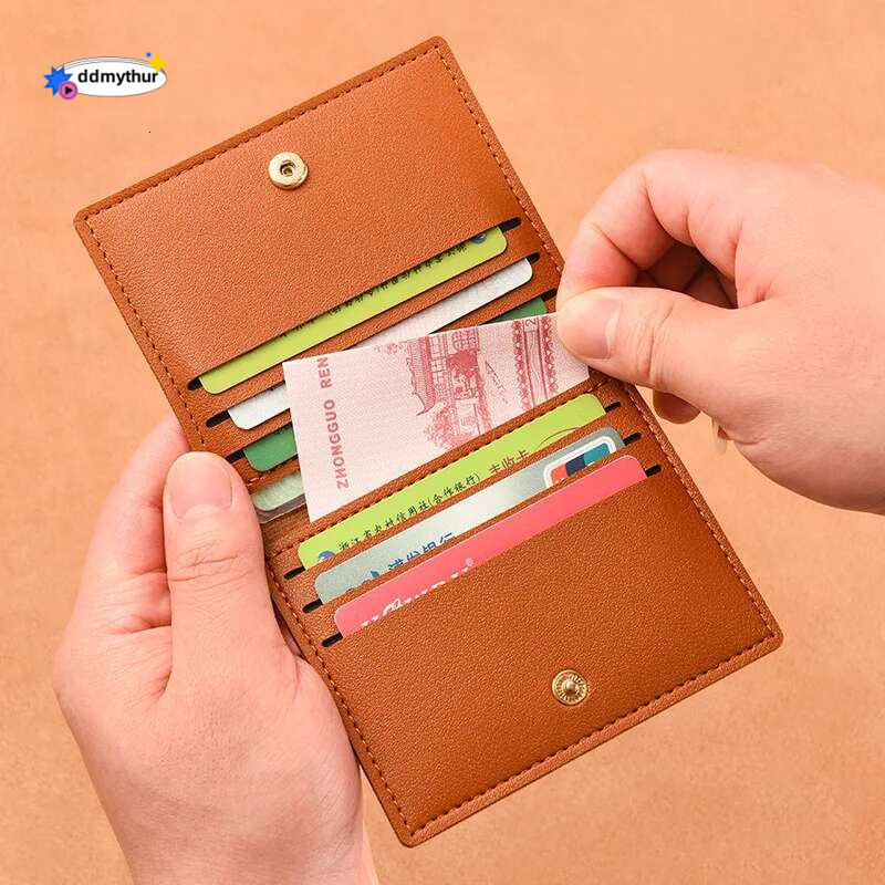 Solid Color PU Leather Small Wallet for Women Short Simple Women's with Buttons Ultra Thin Credit Card Bag Coin Purse ddmythur