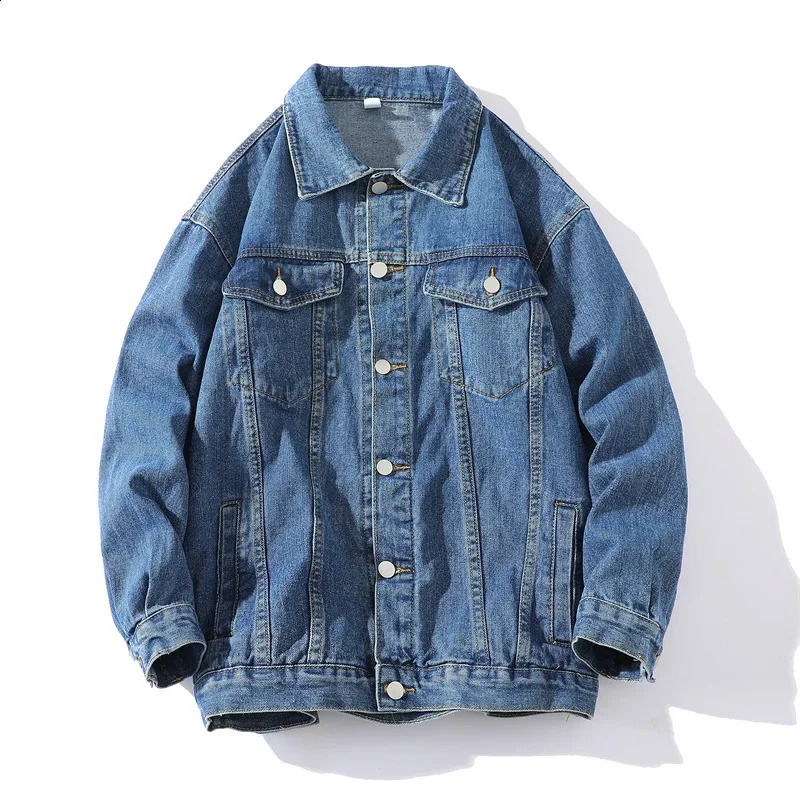 Blue mens denim jacket single-layer square collar long sleeved jacket available in green black yellow white and purple 250411