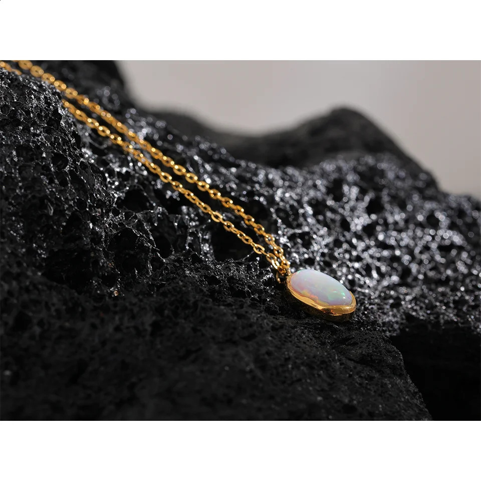 Yhpup Exquisite Craftsmanship Opal Minimalist Small Unique Pendant Necklace 18k Gold Plated Jewelry Womens Gift 250409
