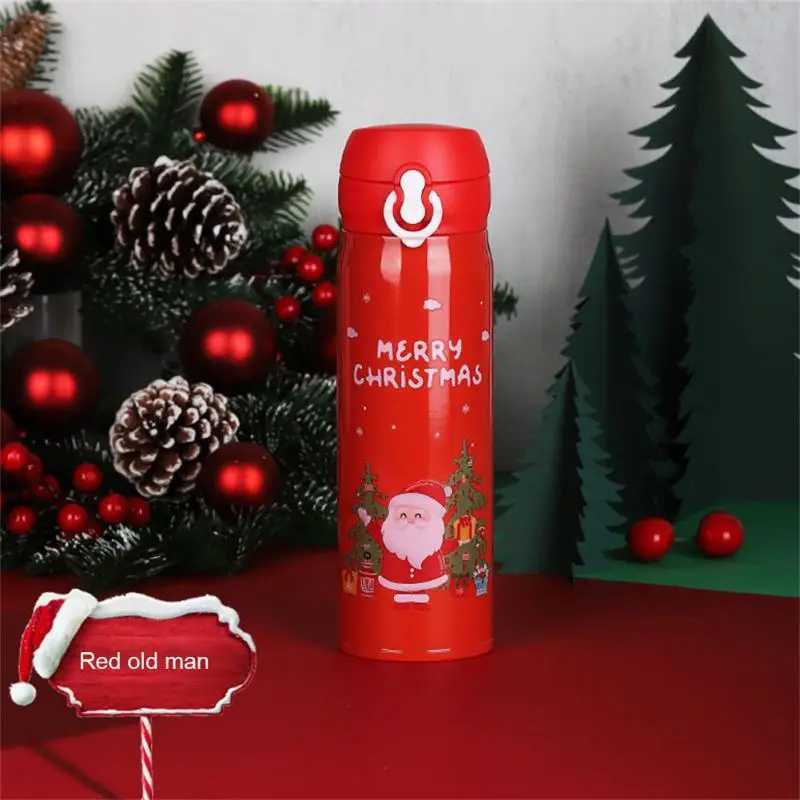 Christmas 500ml Stainless Steel Christmas Thermos Cup Elk Santa Vacuum Water Bottle Thermos Cup With Lid Christmas Gift For Girl Friend Y251112