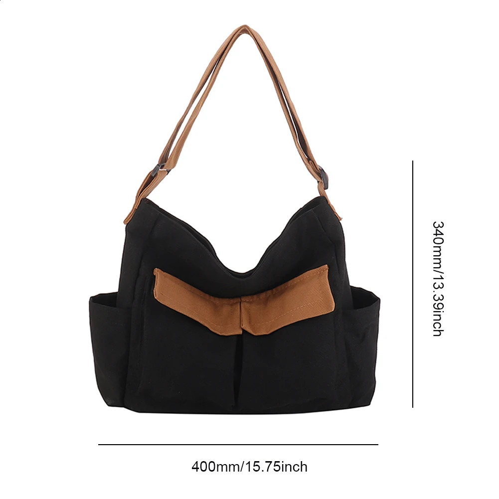 Womens retro canvas large capacity shoulder bag womens casual solid color handbag simple messenger bag 250411
