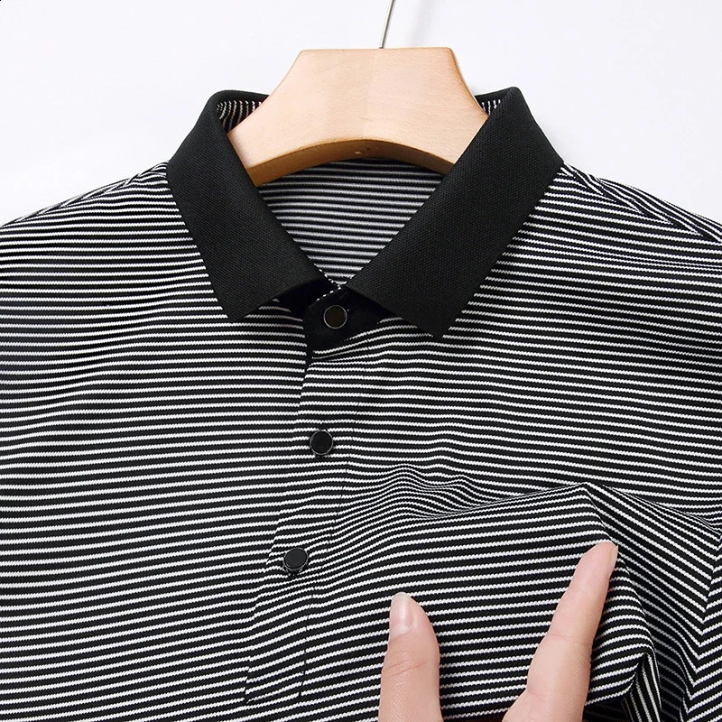 mens striped cotton business casual short sleeved polo shirt fashionable short sleeved comfortable breathable top 250411