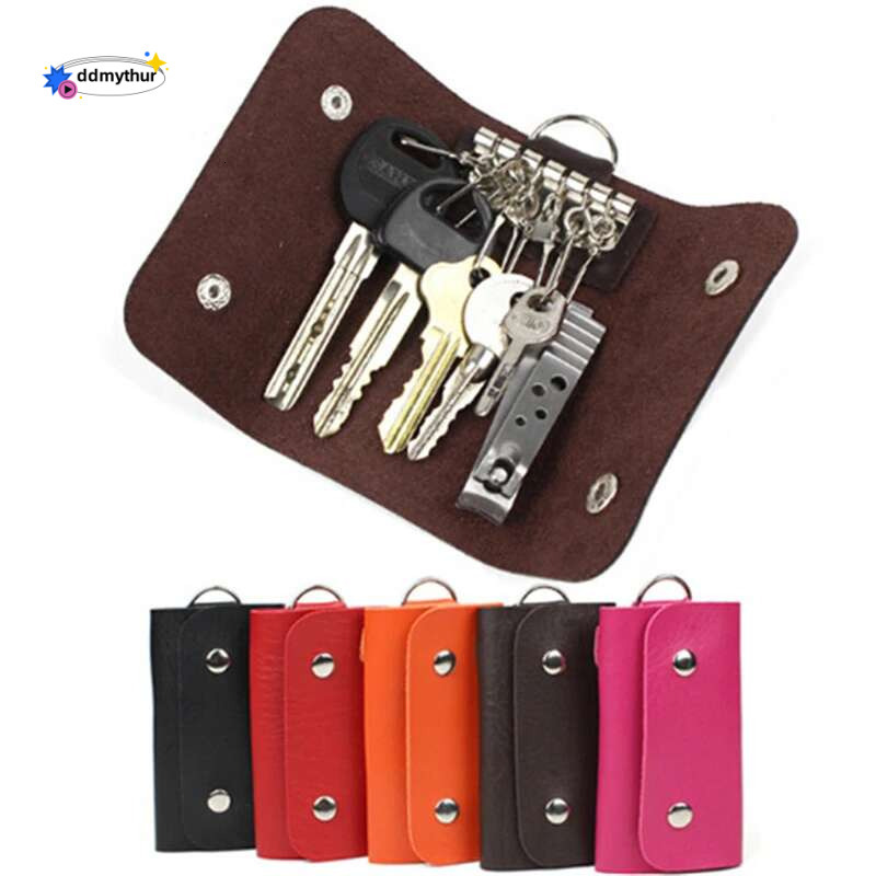 Portable Leather Housekeeper Holders Car Keychain Key Holder Case Unisex Wallet Cover Simple Solid Color Storage Bag ddmythur