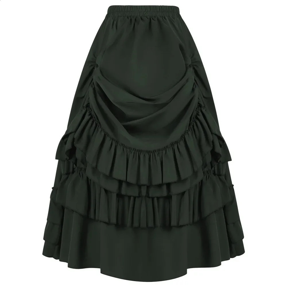 Cosplay Vintage Steampunk Dress Victorian Medieval Ruffled Satin Lace Trim Gothic Skirts Women Corset Skirt Pirate Costumes 250411