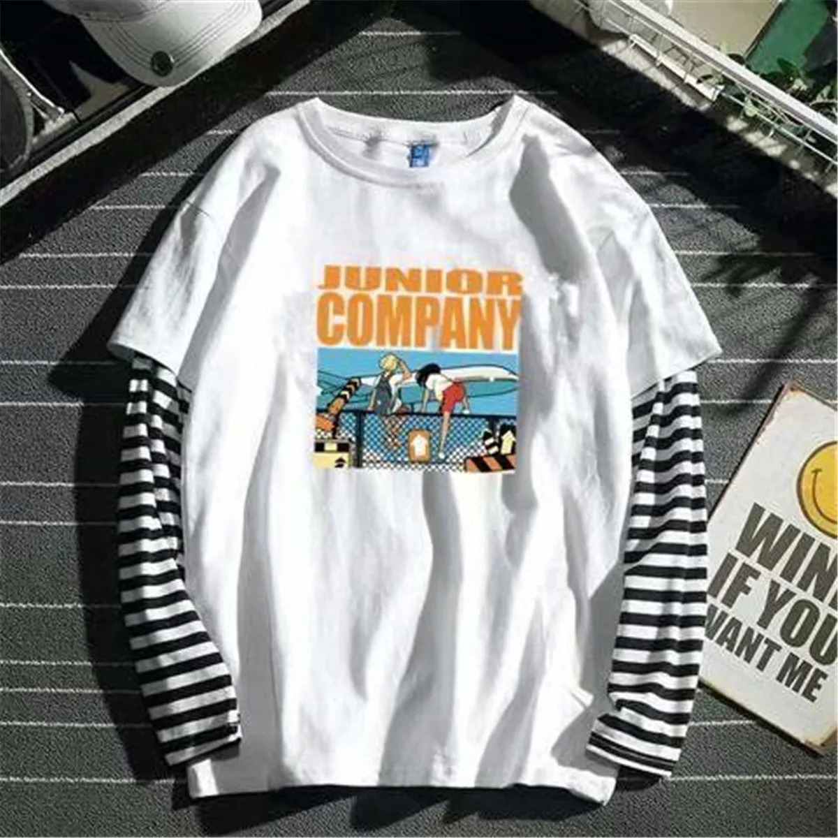 Cool Striped Patchwork T-Shirt Men Autumn Oversize Tops s Solid Long Sleeve T Shirt Fashion Japanese Gothic Japan T Shirt 250411