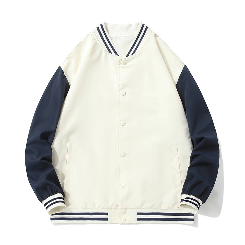 Button pocket holder collar jacket mens baseball uniform youth autumn warm retro jacket mens fashionable shoulder strap patch work uniform 250411
