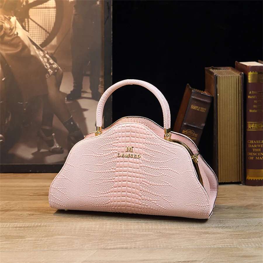 Vintage Crocodile Print Tote Retro PU Shoulder Bag, Women's Fashion Handbag & Satchel Purse Girl Pink Elegant Cloud Bag