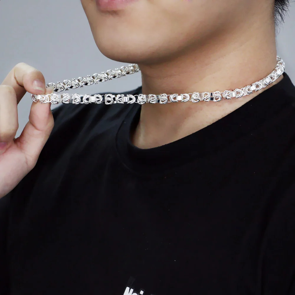 Real 925 sterling silver box chain necklace fashionable mens necklace retro atmosphere modern appearance punk skeleton chain jewelry 250409