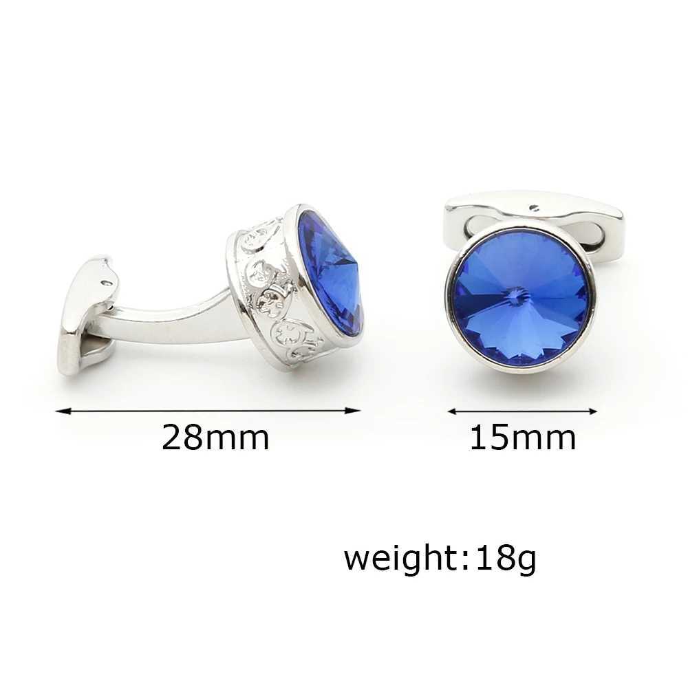 Mens cufflinks TOMYE XK22S062 personalized luxury blue crystal round silver formal cufflinks wedding gift buttons jewelryT250412