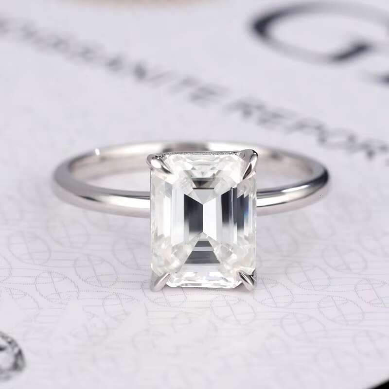 Luxury Bridal Wedding Ring Set 10K Real White Gold 3CT Emerald Moissanite Diamond Engagement Moissanite Ring