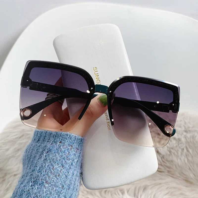 Oversized Sunglasses Man Woman Fashion Rimless Vintage Square Sun Glasses Eyewear Luxury Brand Design UV400 Female ShadesC250411