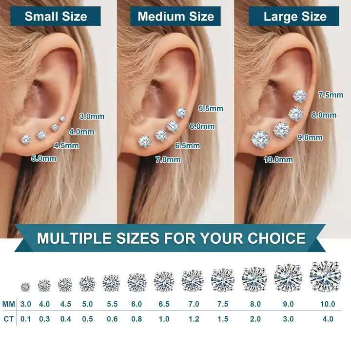 RTS 925 Sterling Silver Moissanite Earrings Fine Jewelry D Color Diamond 5mm 6.5mm Screw Back Stud Earrings for Men Women