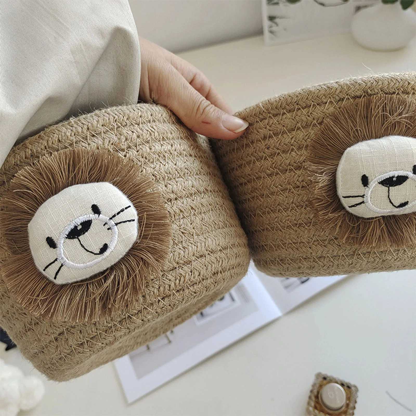 Cute Lion Basket Organizer Woven Rope Round Storage Basket for Baby Stuff Organizer Basket Bin Toy Box Nursery Ro Decor Y251112