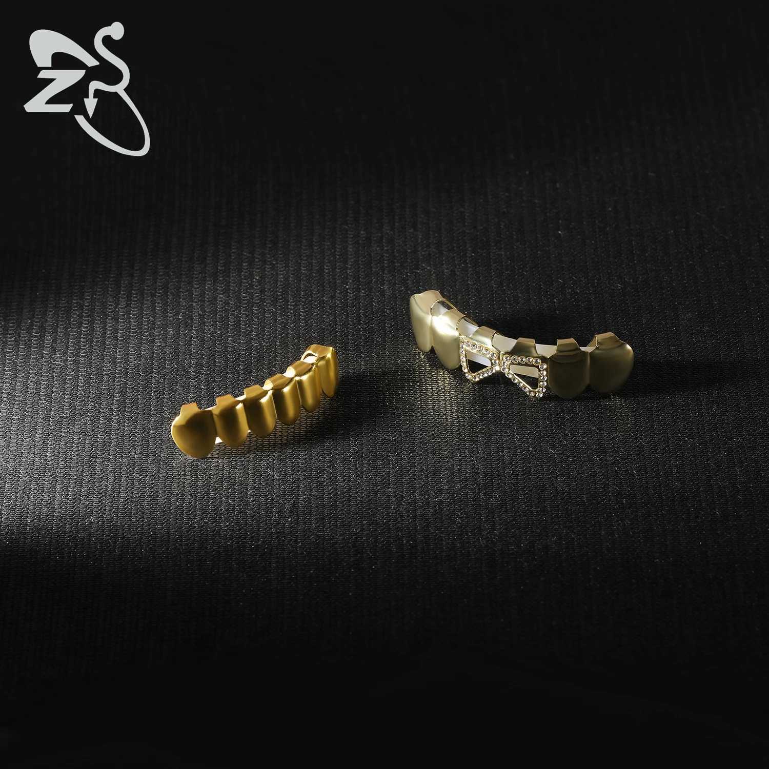 ZS 1 Set Hip Hop 18K Gold Plated Grillz Mens Teeth Shining CZ Crystal Cross Gap Grillz Colored Zircon Upper and Lower Teeth Jewelry W250412