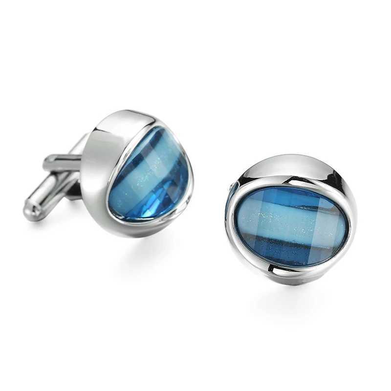 High quality blue round cufflinks brand new and fashionable French shirts mens wedding crystal cufflinksT250412