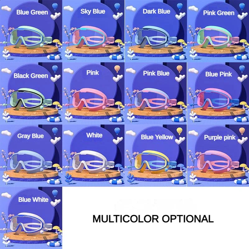 Swim Goggles And Caps Set Childrens Large Frame Goggles HD Waterproof Anti-fog Boys Girls Swimming Glasses Cartoon Bathing Cap 250411