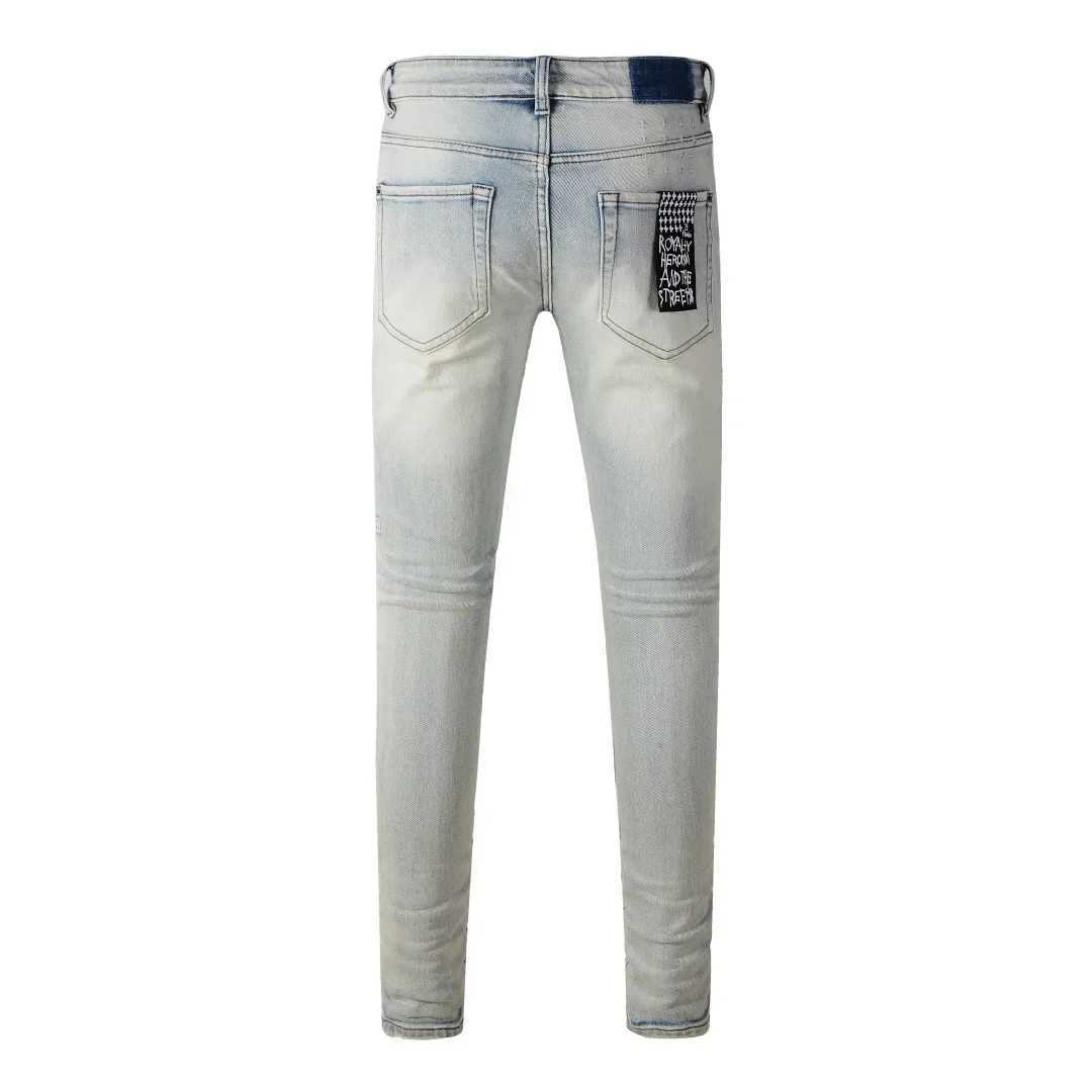 Newcomer US High Street KSUBI Cross Jeans Mens Distressed Blue Fashion Printed Elastic Tight Tear Hole Wear Jeans W250412